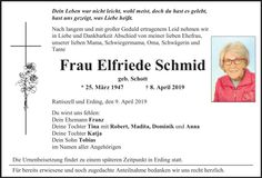 Traueranzeige Elfriede Schmid
