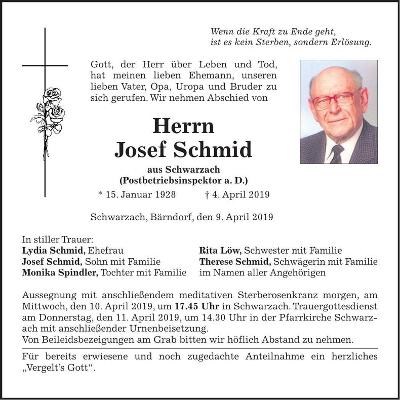 Traueranzeige Josef Schmid