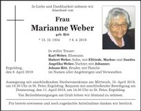 Traueranzeige Marianne Weber