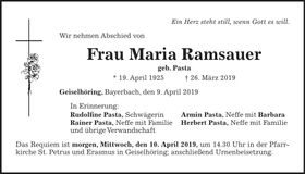 Traueranzeige Maria Ramsauer
