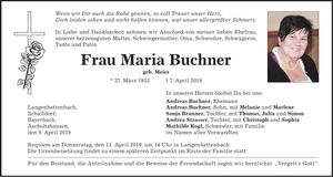 Traueranzeige Maria Buchner