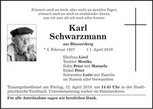 Traueranzeige Karl Schwarzmann