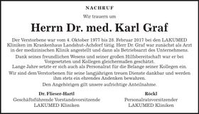 Traueranzeige Karl Dr. med Graf