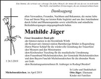 Traueranzeige Mathilde Jäger