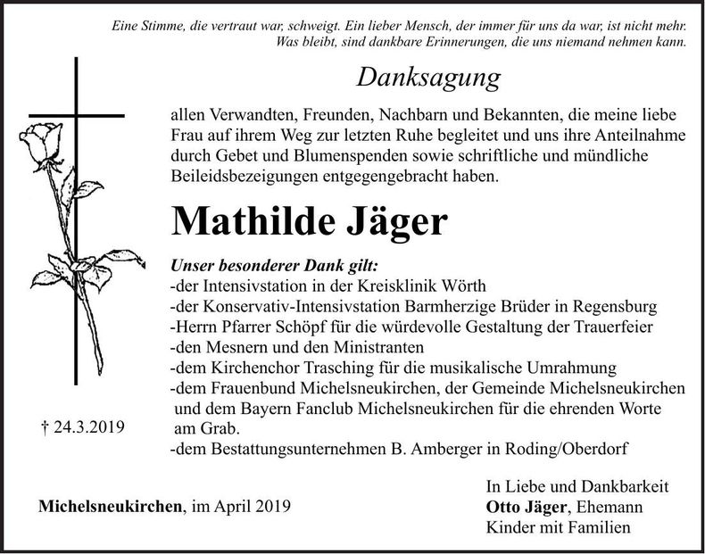 Traueranzeige Mathilde Jäger