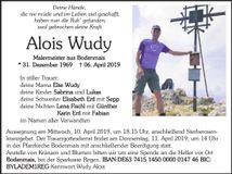 Traueranzeige Alois Wudy