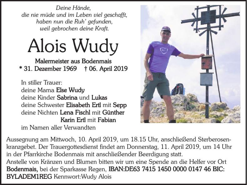 Traueranzeige Alois Wudy