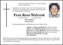 Traueranzeige Rosa Walczok