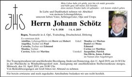 Traueranzeige Johann Schötz