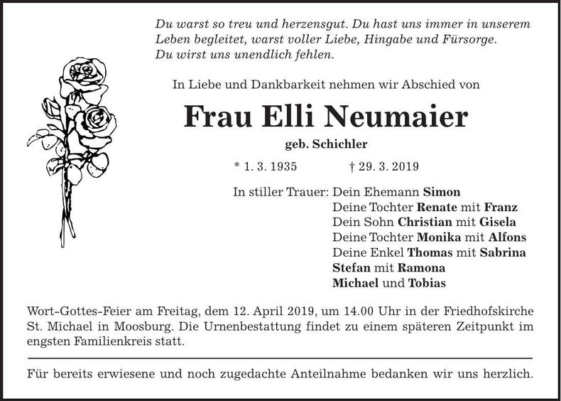 Traueranzeige Elli Neumaier