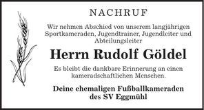 Traueranzeige Rudolf Göldel