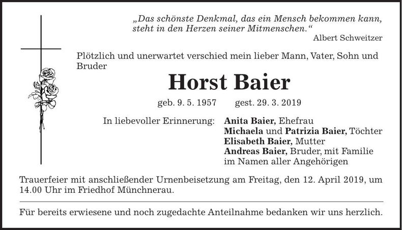 Traueranzeige Horst Baier