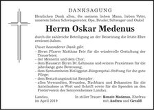 Traueranzeige Oskar Medenus