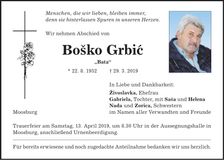 Traueranzeige Bosko Grbic