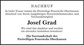 Traueranzeige Josef Grad