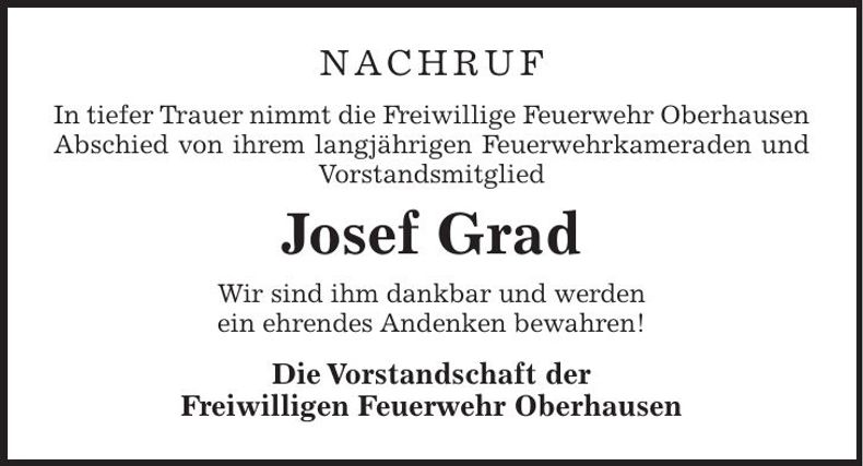 Traueranzeige Josef Grad