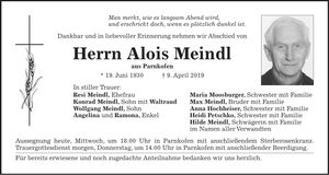 Traueranzeige Alois Meindl