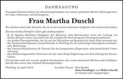 Traueranzeige Martha Duschl