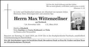Traueranzeige Max Wittenzellner