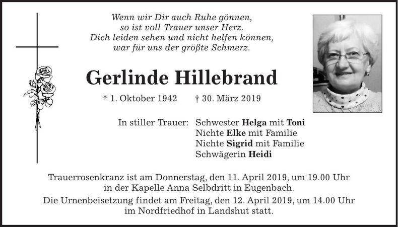 Traueranzeige Gerlinde Hillebrand