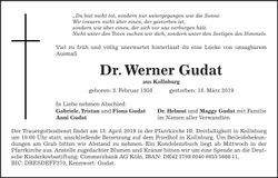 Traueranzeige Werner Gudat