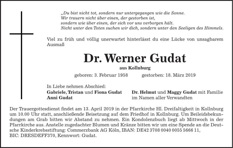 Traueranzeige Werner Gudat