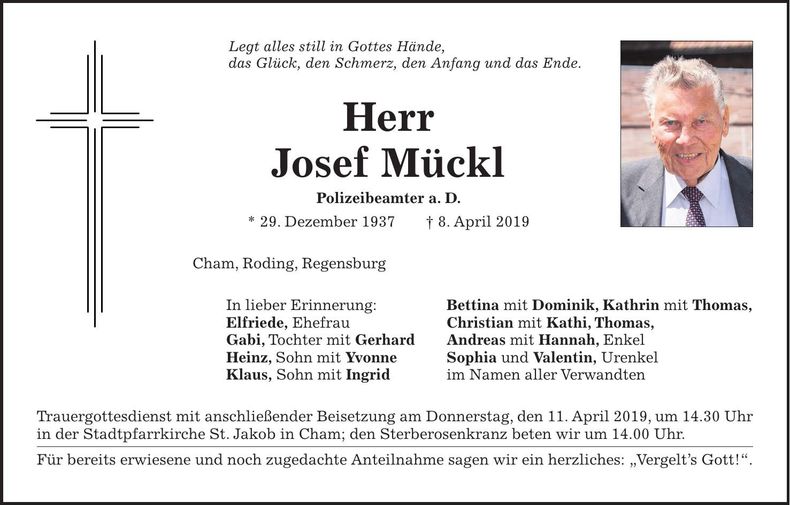 Traueranzeige Josef Mückl