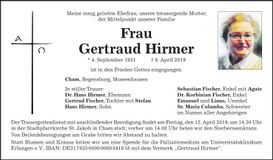 Traueranzeige Gertraud Hirmer