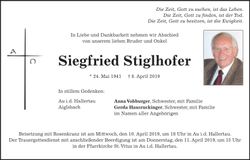 Traueranzeige Siegfried Stiglhofer