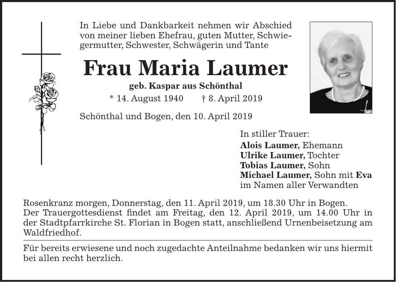Traueranzeige Maria Laumer