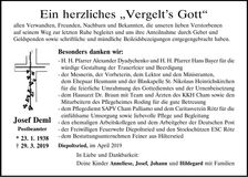 Traueranzeige Josef Deml