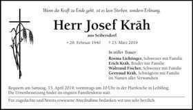 Traueranzeige Josef Kräh