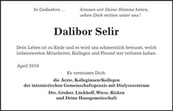 Traueranzeige Dalibor Selir