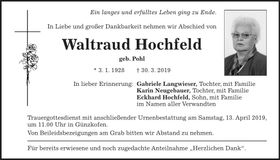 Traueranzeige Waltraud Hochfeld