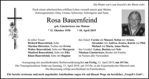Traueranzeige Rosa Bauernfeind