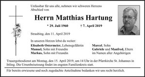 Traueranzeige Matthias Hartung