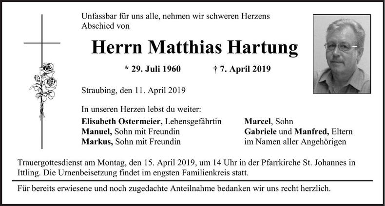 Traueranzeige Matthias Hartung