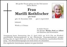 Traueranzeige Marilli Rothfischer