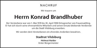 Traueranzeige Konrad Brandlhuber