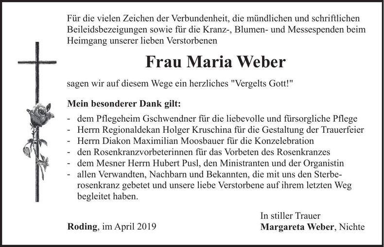 Traueranzeige Maria Weber