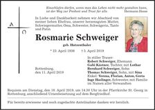 Traueranzeige Rosmarie Schweiger
