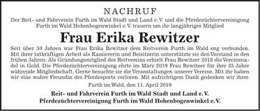 Traueranzeige Erika Rewitzer