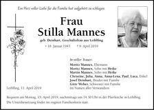 Traueranzeige Stilla Mannes