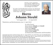 Traueranzeige Johann Steubl