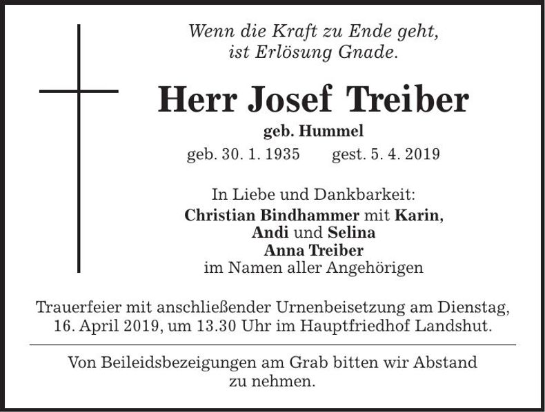 Traueranzeige Josef Treiber
