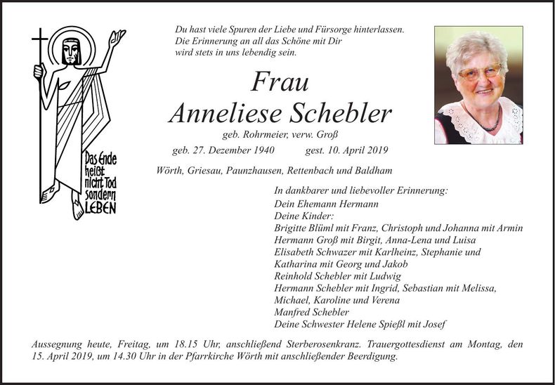 Traueranzeige Anneliese Schebler