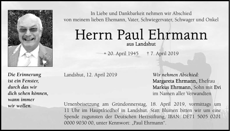 Traueranzeige Paul Ehrmann