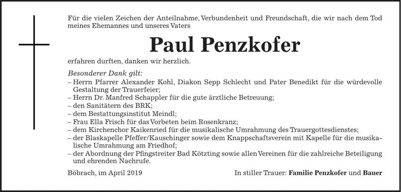 Traueranzeige Paul Penzkofer