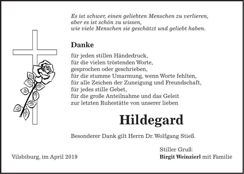 Traueranzeige Hildegard Weinzierl