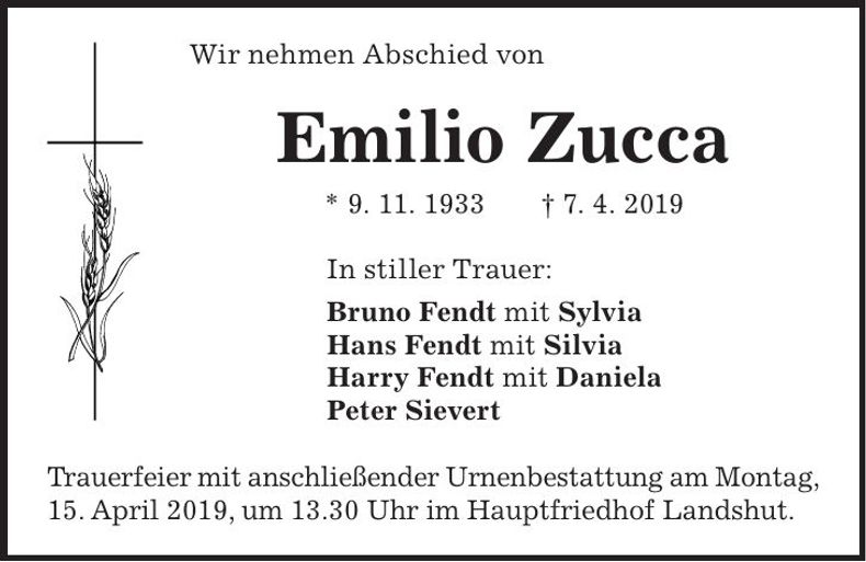 Traueranzeige Emilio Zucca